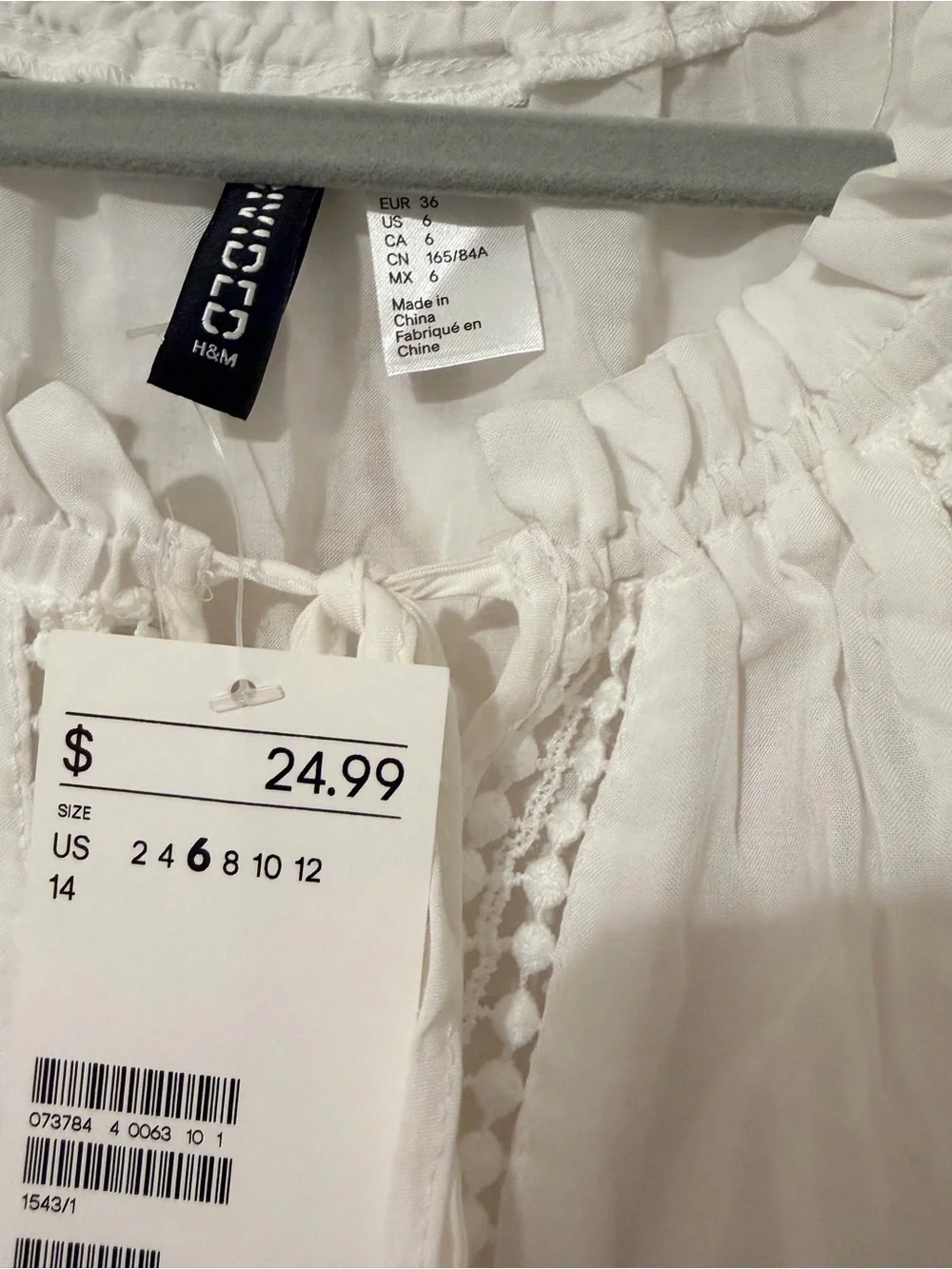 H&M DIVIDED Women Cotton Top Blouse - White Size 6 (Medium) NWT